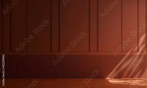 The living room and furniture decoration and empty red wall pattern background