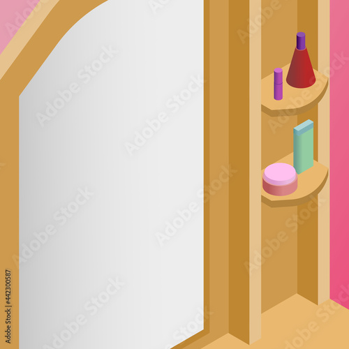 Dressing table with mirror for beauty make-up and supporting equipment such as lipstick, perfume, cream and others.