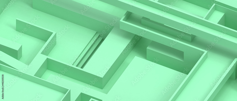 Abstract architecture and futuristic Minimal Geometric shapes with Origami Paper art on Green. banner, website, Copy Space, Card -3d Rendering Abstract architecture and futuristic Minimal Geometric shapes with Origami Paper art on Green. banner, website, Copy Space, Card -3d Rendering