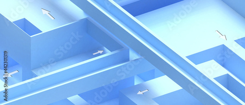 Abstract architecture and futuristic Minimal Geometric shapes with Origami Paper art on blue. website background, banner, Copy Space -3d Rendering