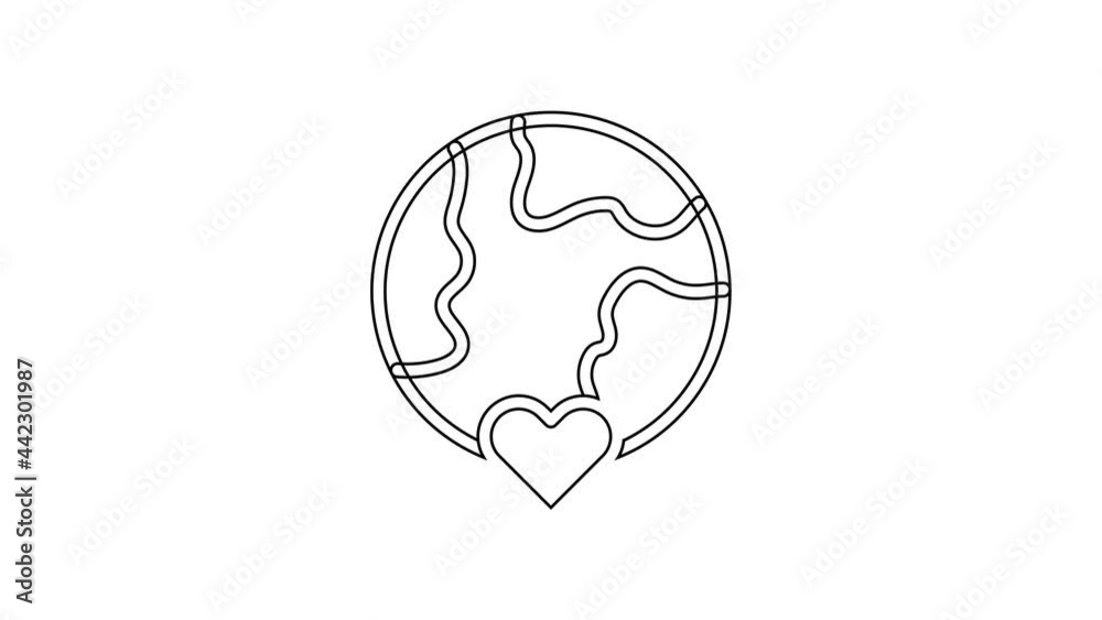 Black line The heart world - love icon isolated on white background. 4K Video motion graphic animation Black line The heart world - love icon isolated on white background. 4K Video motion graphic animation