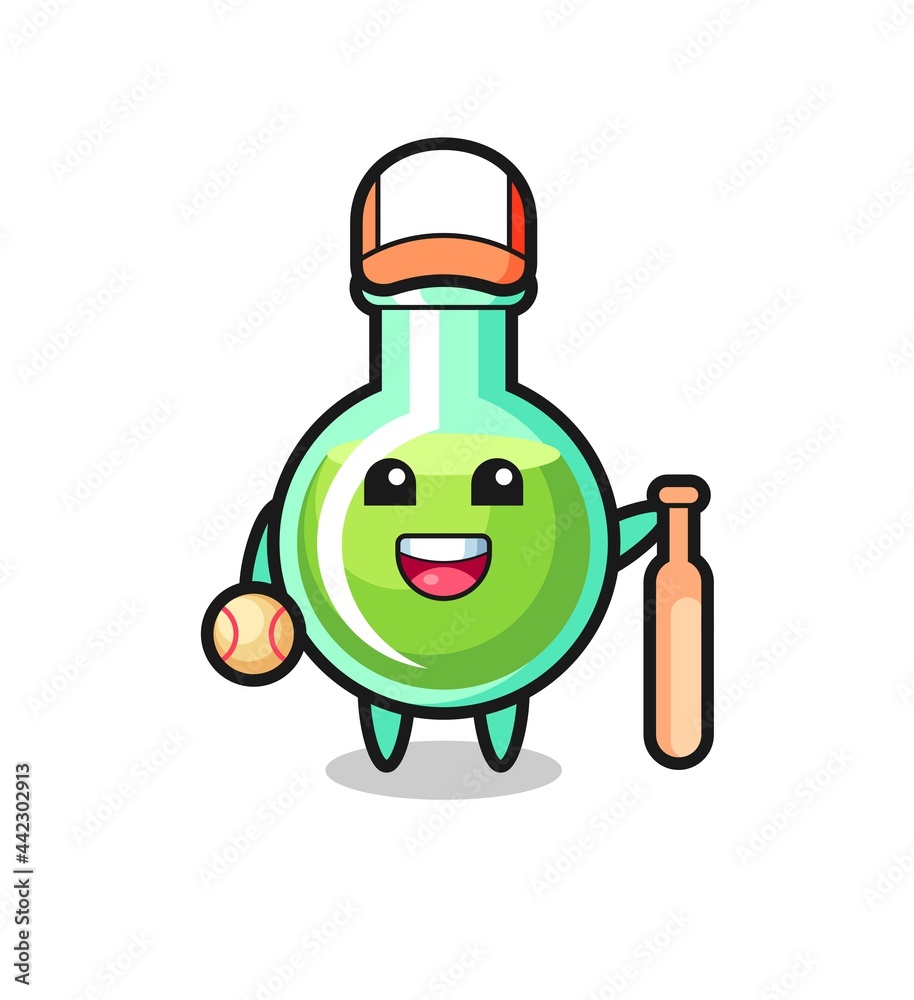 Cartoon character of lab beakers as a baseball player Cartoon character of lab beakers as a baseball player