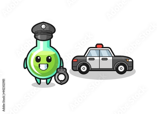 Cartoon mascot of lab beakers as a police