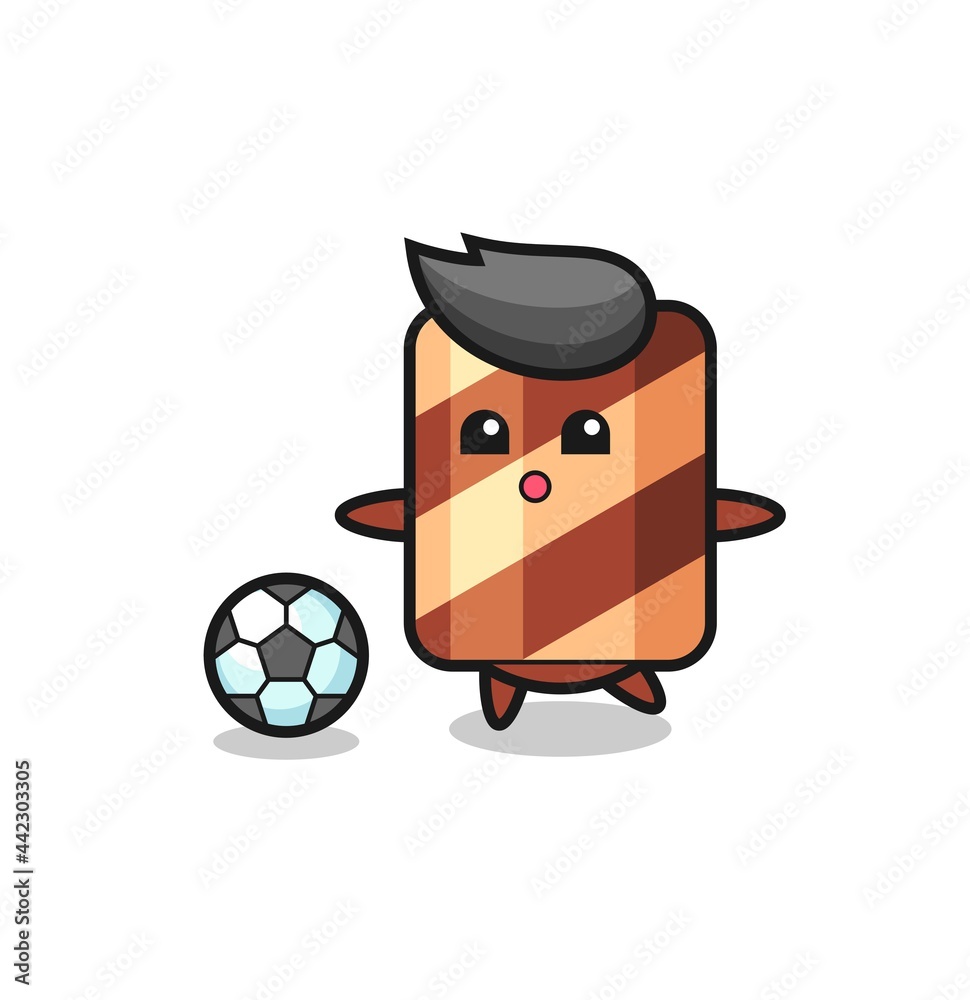 Illustration of wafer roll cartoon is playing soccer