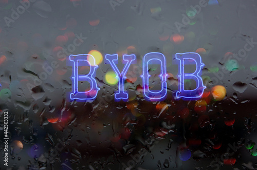 Neon Rainy Window Image, BYOB - Bring Your Own Beer