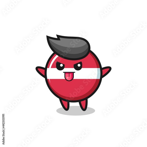 naughty latvia flag badge character in mocking pose