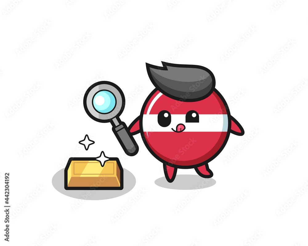 latvia flag badge character is checking the authenticity of the gold bullion