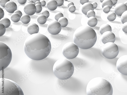 大小様々な白いボール。それは多様性を表す。3Dレンダリング。