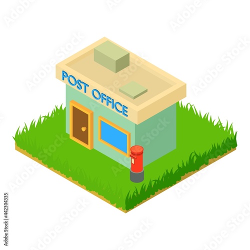 Post office icon isometric vector. Post building with post box. Postal service photo