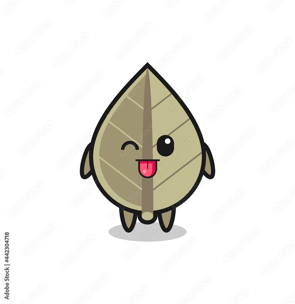cute dried leaf character in sweet expression while sticking out her tongue cute dried leaf character in sweet expression while sticking out her tongue