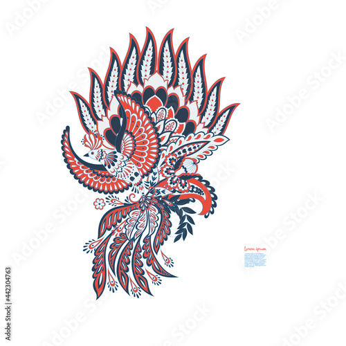 Paisley vector isolated pattern with Flying Bird. Damask style Vintage illustration © antalogiya