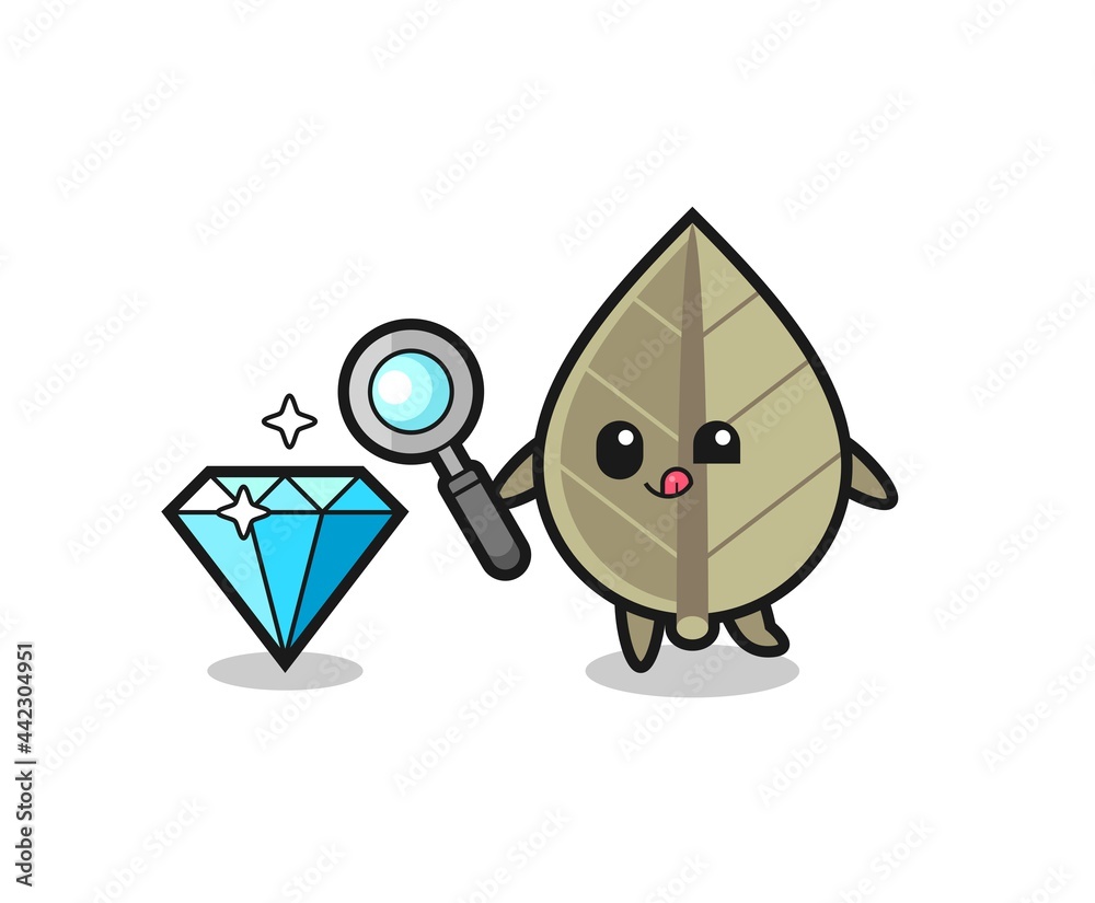 dried leaf mascot is checking the authenticity of a diamond dried leaf mascot is checking the authenticity of a diamond