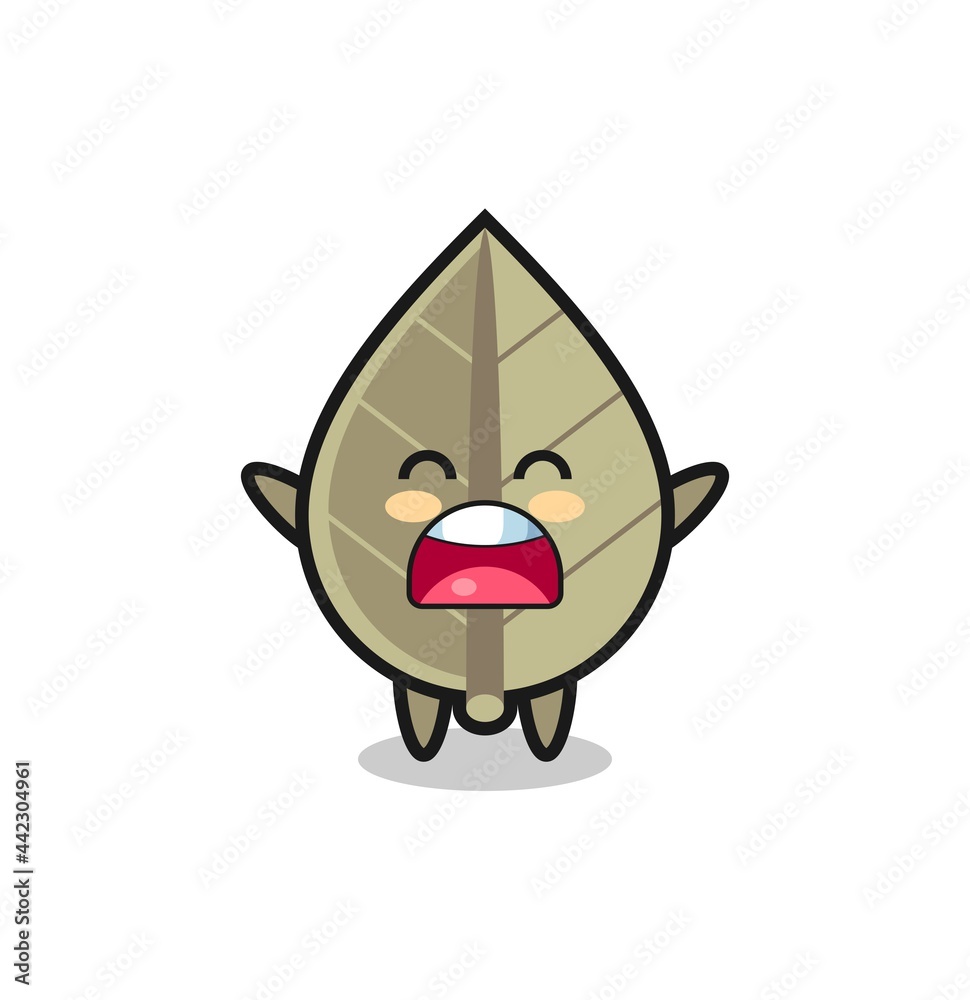 Fototapeta premium cute dried leaf mascot with a yawn expression