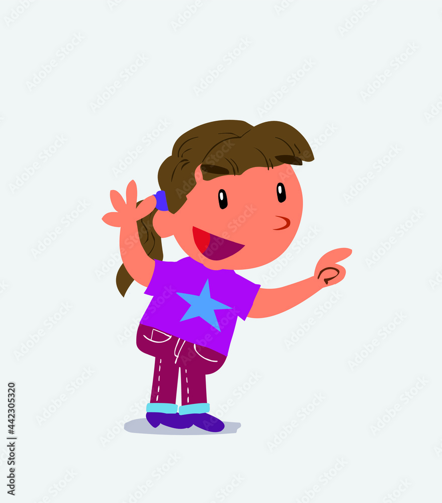 cartoon character of little girl on jeans pointing while arguing.