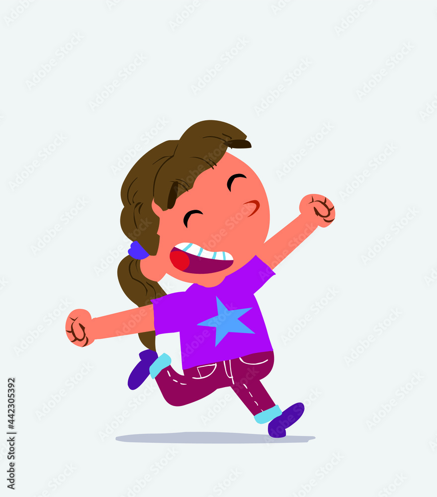 cartoon character of little girl on jeans runs away in terro cartoon character of little girl on jeans runs away in terro