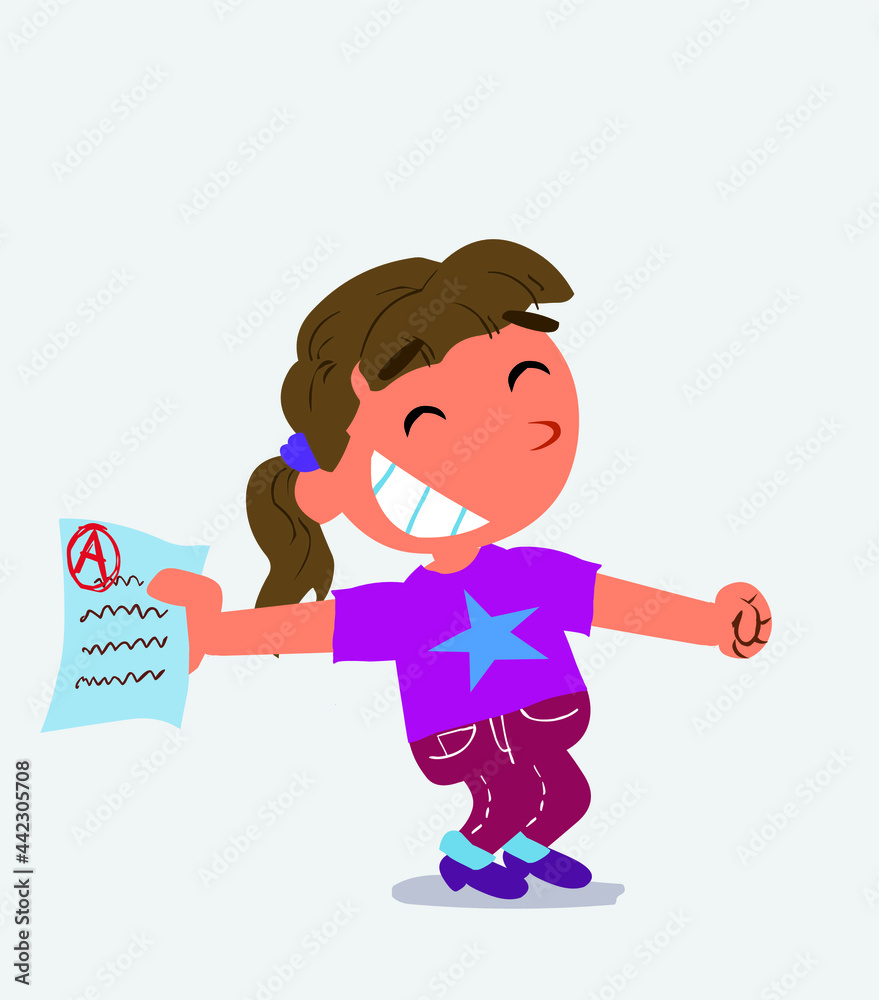 happy cartoon character of little girl on jeans rejoices with exam in hand.happy cartoon character of little girl on jeans rejoices with exam in hand. happy cartoon character of little girl on jeans rejoices with exam in hand.happy cartoon character of little girl on jeans rejoices with exam in hand.