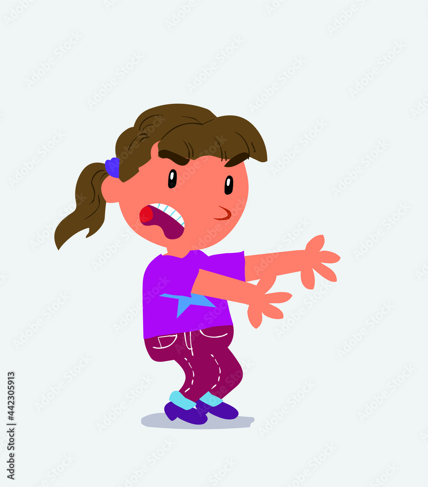 Very angry cartoon character of little girl on jeans pointing at something at side.Very angry cartoon character of little girl on jeans pointing at something at side. Very angry cartoon character of little girl on jeans pointing at something at side.Very angry cartoon character of little girl on jeans pointing at something at side.