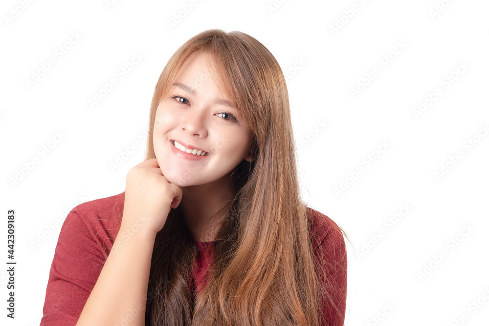 Asian woman with rejoicing .