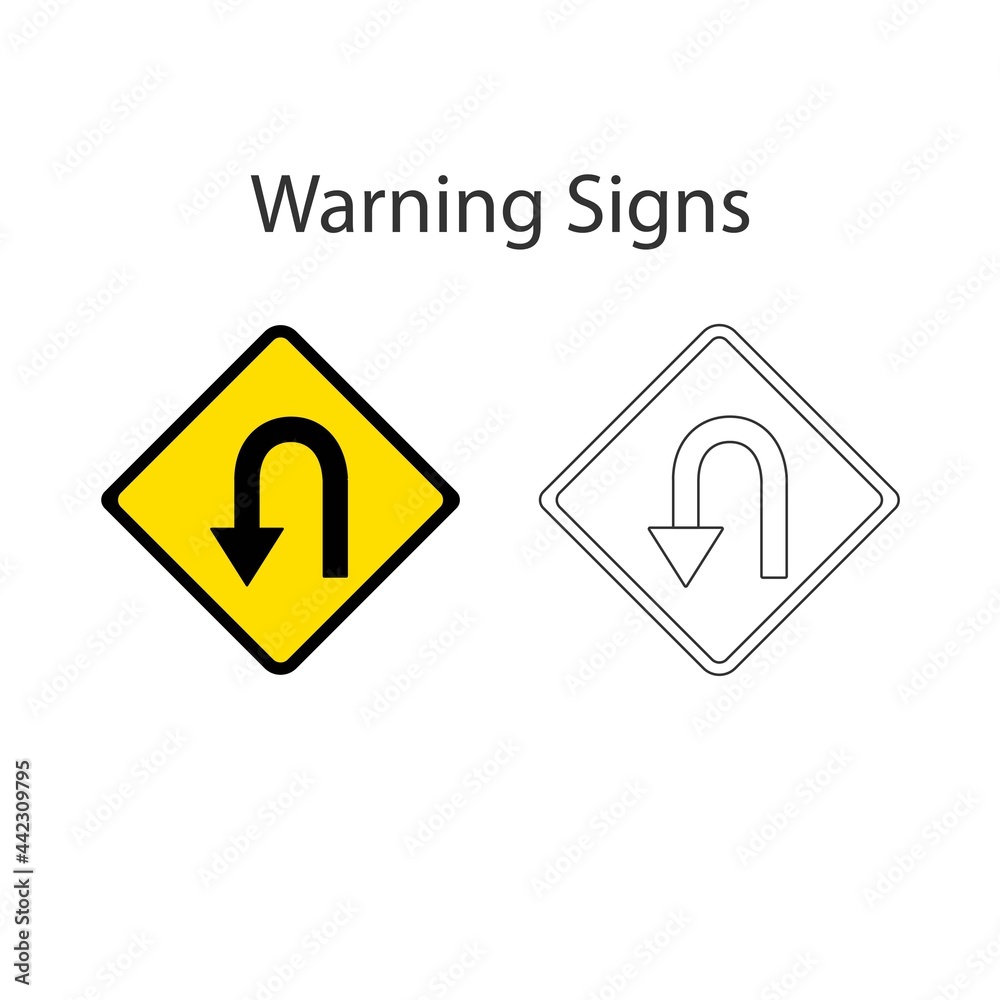 Hairpin curve to left sign 2 style, Vector illustration and hand drawing on white background. Hairpin curve to left sign 2 style, Vector illustration and hand drawing on white background.