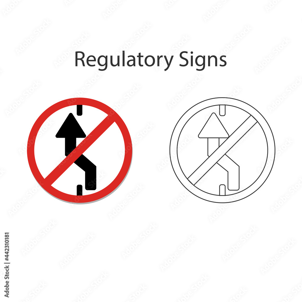 Warning no changing to left lane traffic symbol 2 style, Vector illustration and hand drawing on white background. Warning no changing to left lane traffic symbol 2 style, Vector illustration and hand drawing on white background.