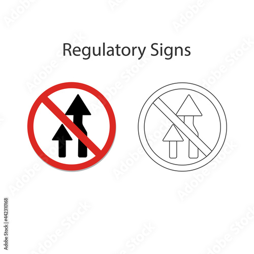 Do not overtake left traffic sign, Yellow vector illustration and hand drawing on white background.