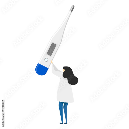 Woman holding thermomete. Medicine healthcare concept.