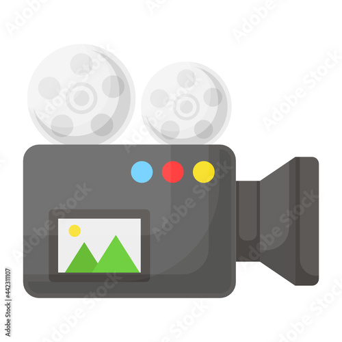 Professional filmmaking Camera with Display and Reel Concept Vector Icon Design, Video blogger Symbol, photographer or videography equipment Sign, Filmography and Cinematography Stock illustration