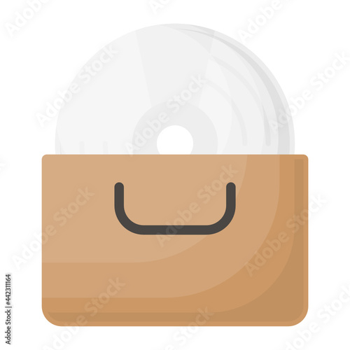 Blu Ray Disk Concept, Compact Disc with Bag Vector Color Icon Design, Video blogger Symbol, photographer or videography equipment Sign, Filmography and Cinematography Stock illustration