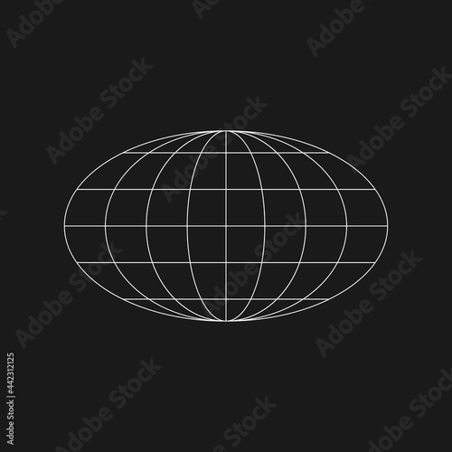 Cyber retrofuturistic ellipse planet shape. Trendy cyber element. Ellipse geometry for poster, cover, merch in retrowave style. Old cyberpunk concept. Vector