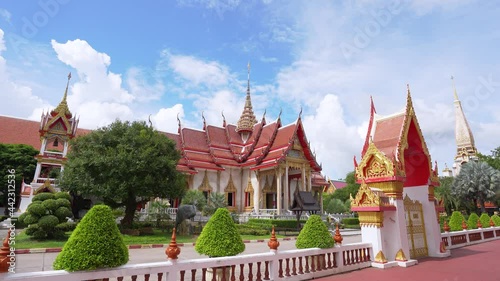 Wat Chalong temple for tourists like to come to worship in Phuket is a historical landmark of Thailand,wide angle view for Video 4K. photo