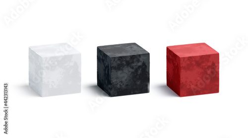 Blank velvet black, white and red cube mockup set