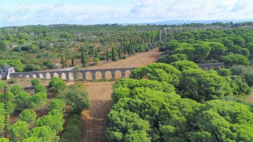 Aerial view of Aqueduto dos Pegões Altos (Aqueduct of  Pegões Altos), Portugal photo