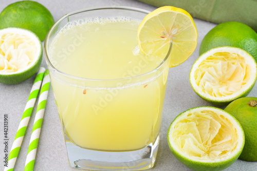 Sweet lime juice in a glass cup photo
