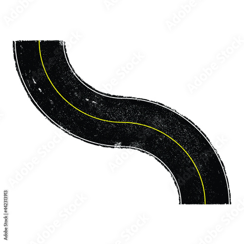 Grunge textured curved road . Retro design element .Distress vector texture .