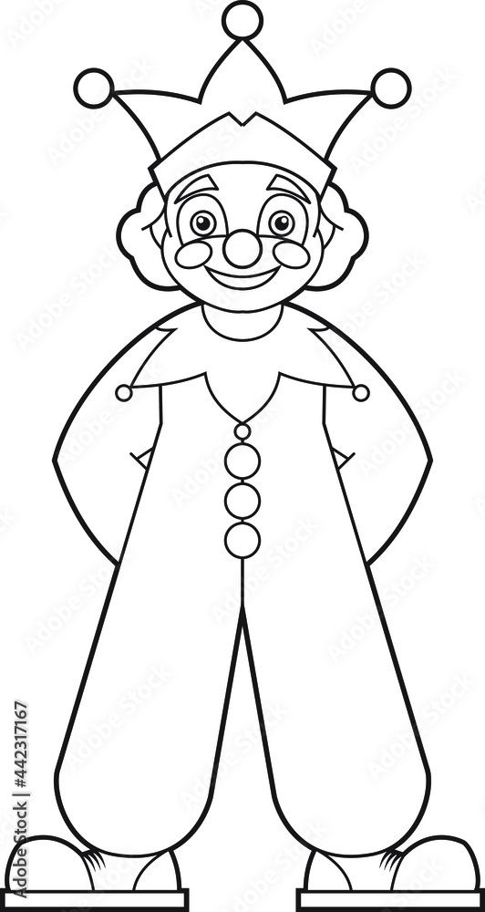 Cartoon clown. Coloring page. Illustration for children. Cute and funny