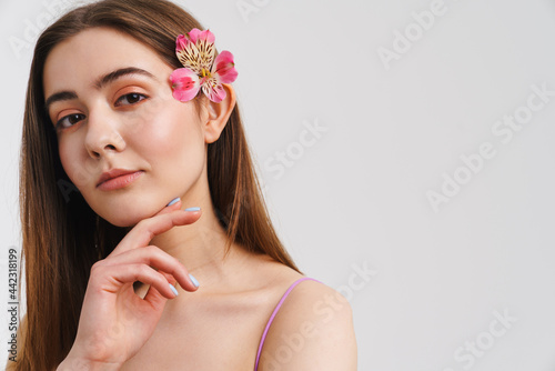 Beauty portrait of a young white red haired woman