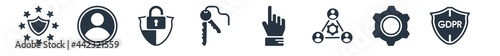 gdpr filled icons. glyph vector icons such as gdpr, gear, cooperation, finger, key, protection, account sign isolated on white background.