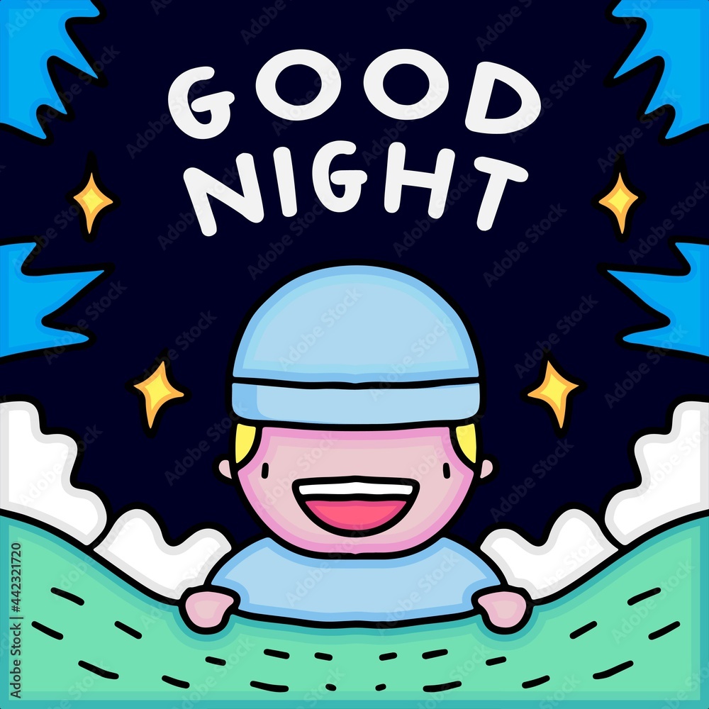 cute kid with good nightconcept. cartoon illustration for design poster and background. cute kid with good nightconcept. cartoon illustration for design poster and background.