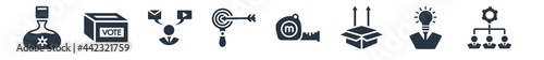 general filled icons. glyph vector icons such as outsourcing, invention, product release, tape measure, sem, social media specialist, referendum sign isolated on white background.
