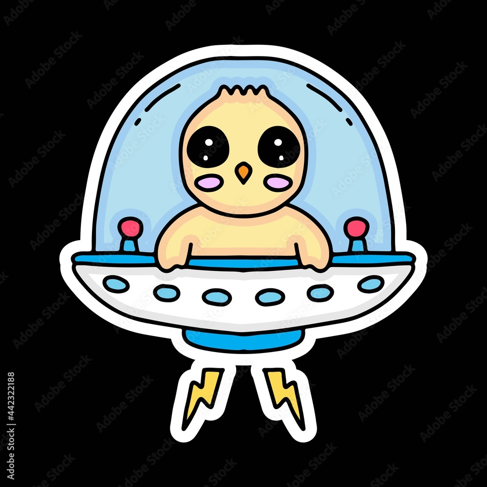 adorable chick ride spaceship design vector with cartoon style adorable chick ride spaceship design vector with cartoon style