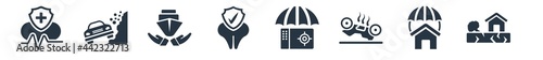 insurance filled icons. glyph vector icons such as earthquake, real estate insurance, overturned vehicle, bank safe, dental insurance, ship stone on the road sign isolated on white background.