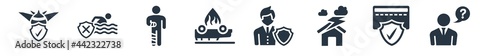 insurance filled icons. glyph vector icons such as assistance, payment protection, house insurance for storms, insurance agent, overturned car, wounded, risk pool sign isolated on white background.