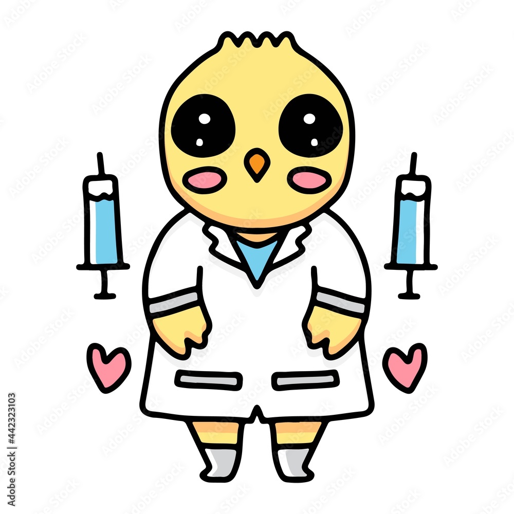cute baby chicks doctor design vector with cartoon style 