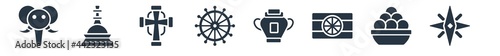 religion filled icons. glyph vector icons such as holy star, laddu, india, manna jar, dharma, christian, doi suthep sign isolated on white background.
