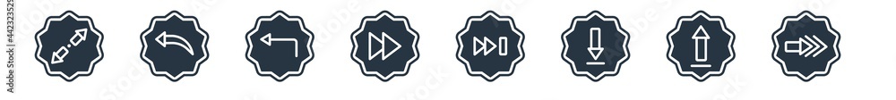 Fototapeta premium arrows filled icons. glyph vector icons such as right direction, underline up arrow, down arrow, fast forward, next, turn left, left curve arrow sign isolated on white background.