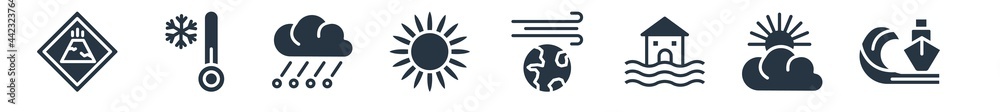 meteorology filled icons. glyph vector icons such as boat capsizes, overcast, flooding house, windy earth, summer, hailstorm, cold temperature sign isolated on white background. meteorology filled icons. glyph vector icons such as boat capsizes, overcast, flooding house, windy earth, summer, hailstorm, cold temperature sign isolated on white background.