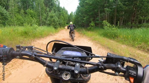 View from a sports bike to the off-road track. 27 June 2021, Minsk, Belarus
