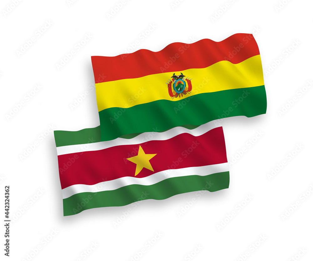 Flags of Republic of Suriname and Bolivia on a white background