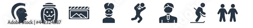 user filled icons. glyph vector icons such as gay couple, skier, groom avatar, volleyball player, fakir, scene, arab man sign isolated on white background.