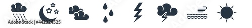 weather filled icons. glyph vector icons such as sunshine, calm, thunderstorm, thunderbolt, raindrops, altostratus, night sign isolated on white background.